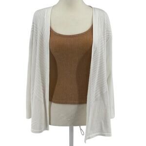 Retrology Cardigan Sweater WMNS L Open Front White 3/4 Sleeves Knitted Dress Top